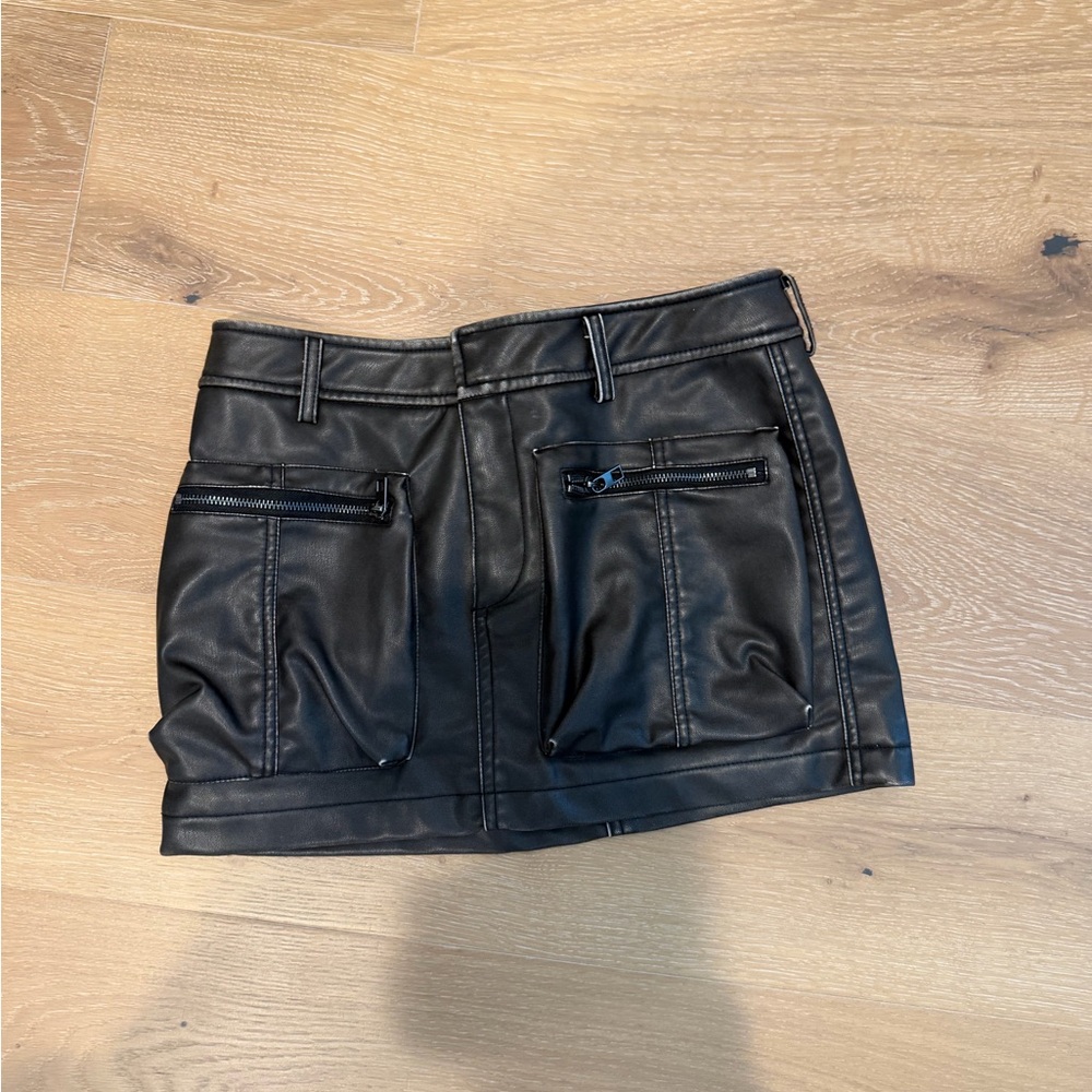 Zara Dark Faux Leather Skirt with Zipper Detail
